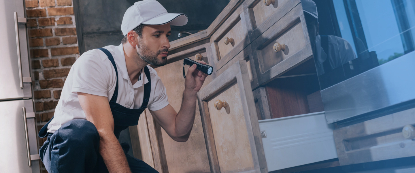man inspecting drawer using flashlight Irving TX